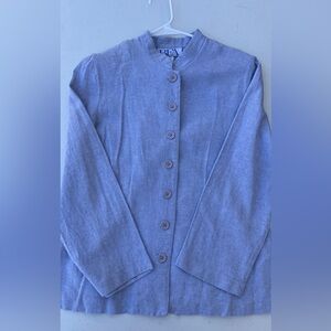 Women’s Blue Linen-Blend Button-Up Shirt